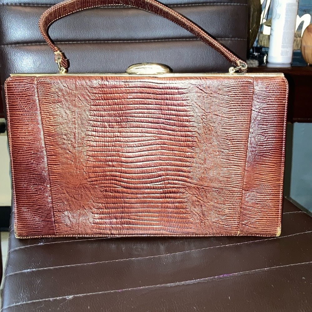 Vintage Brown Alligator Purse 1950's Crocodile Handbag